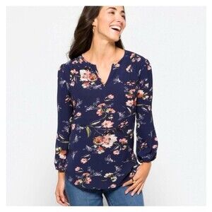 Fun2Fun Stitch Fix Top Small Navy Floral Blouse 3/4 Sleeve NWOT